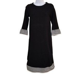 Boden 4 Black Sweater Dress White Stripe Bell Sleeve TRUDY Dark Academia Nautica